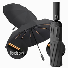 Automatic Folding Umbrella UV Resistant 12 Bone Windproof Compact Black