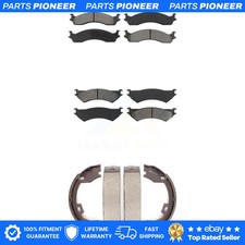Front Rear Semi-Metallic Brake Pads & Parking Shoe Kit For Ford E-350 Super Duty