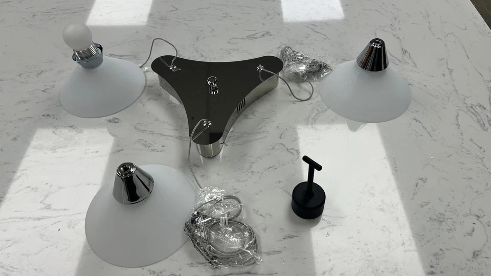 Cono 3 Light 12 inch Chrome with White Mini Pendant Ceiling Light in White Opal - Imagem 2 de 4