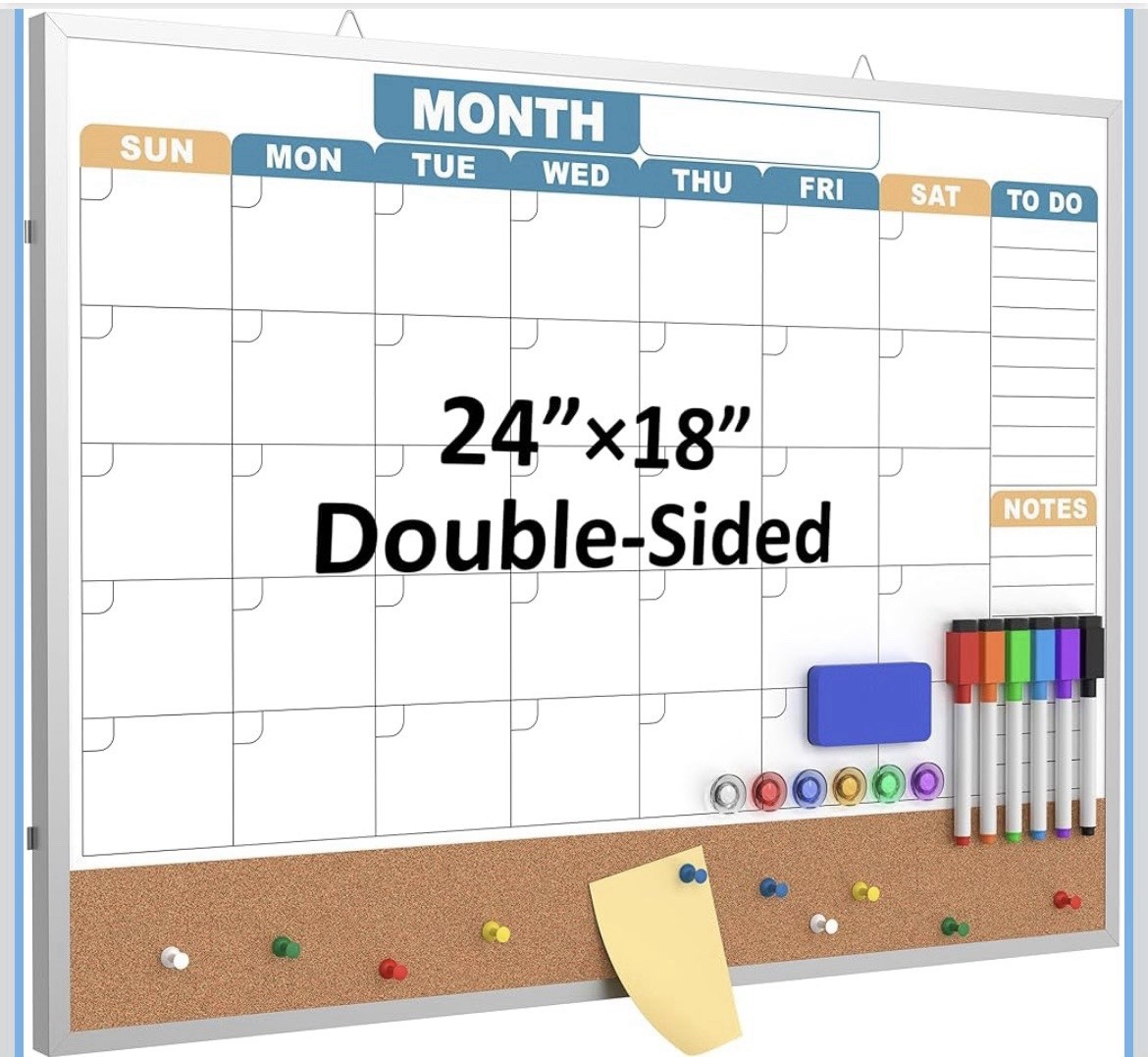 Monthly Calendar Dry Erase Board 24 x 18”