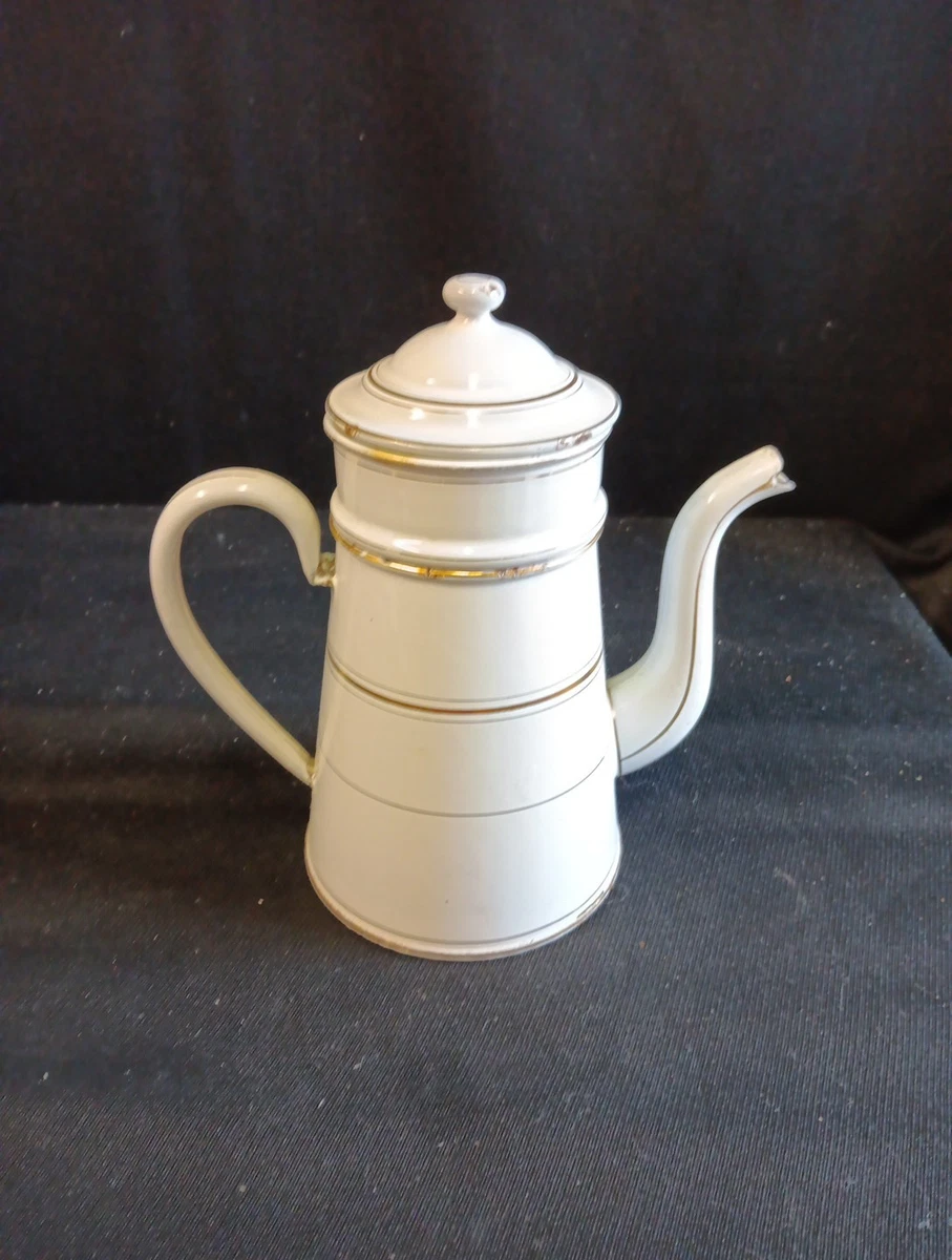 Cafetière Vintage Métal Émaillé Beige - Ancienne - Bon État