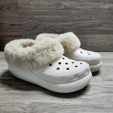 CROCS WOMENS FUREVER CRUSH LINED CLOG SLIDE FAUX FUR WEDGE W10 M8