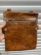 Patricia Nash Leather PRIZZI Leather Crossbody Organizer Bag RIOT RUST MAP PRINT