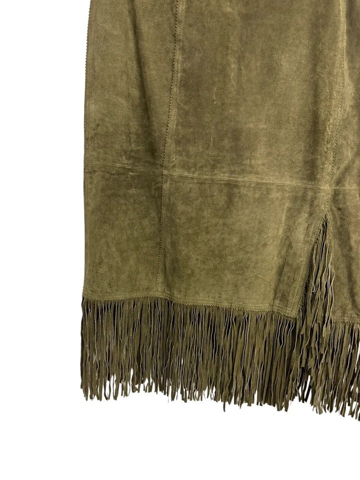 Via Accenti женщин лес зеленый 100% кожи бахрома средней длины юбка размер H6 - Изображение 2 из 4