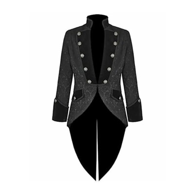 Handmade Men Tail Coat Jacket Black Brocade Goth Steampunk Victorian /Tailcoat
