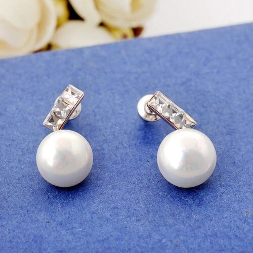 Elegante aretes de perlas de 10 mm con incrustaciones de cristal rellenos de oro rosa de 18 quilates para mujer regalo Foto 3 de 4