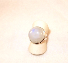 Rainbow Moonstone Round Ring with Border Double Banded Sterling Silver Size 6