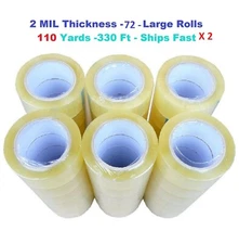 72 ROLLS - 2 INCH x 110 Yards (330 ft) Clear Carton Sealing Packing Package Tape