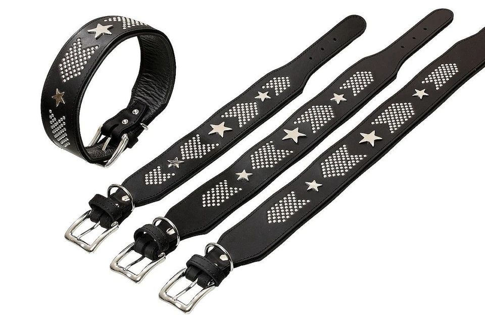 Karlie Rondo Halsband Ziernieten "Star" Leder schwarz doubliert L: 50cm- 70cm