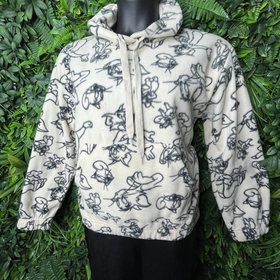 Women Jacket Large Beige Terry Hoodie Pullover Graphic Design Tom And Jerry - Image 2 of 4