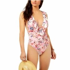 Bar III Large Pink Blush Crystal Floral X-Back 1-Piece Swimsuit NWT L