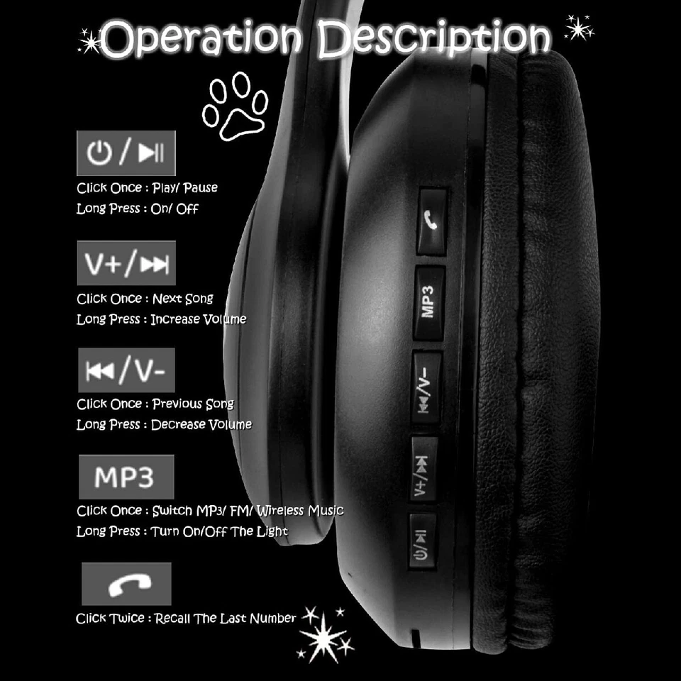 Kabellos Kopfhörer bluetooth 5.0 Katze Ohr LED-Licht für Kinder Faltbare Farbe - Bild 3 von 4