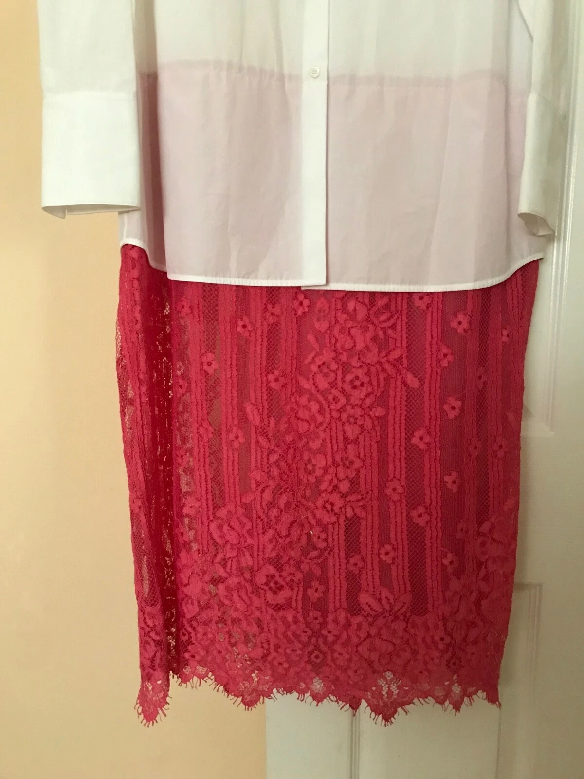 Abito Camicia Valentino 3.2k Nuovo Bianco Popeline Gonna Pizzo Rosa Attaccato IT38 S M L