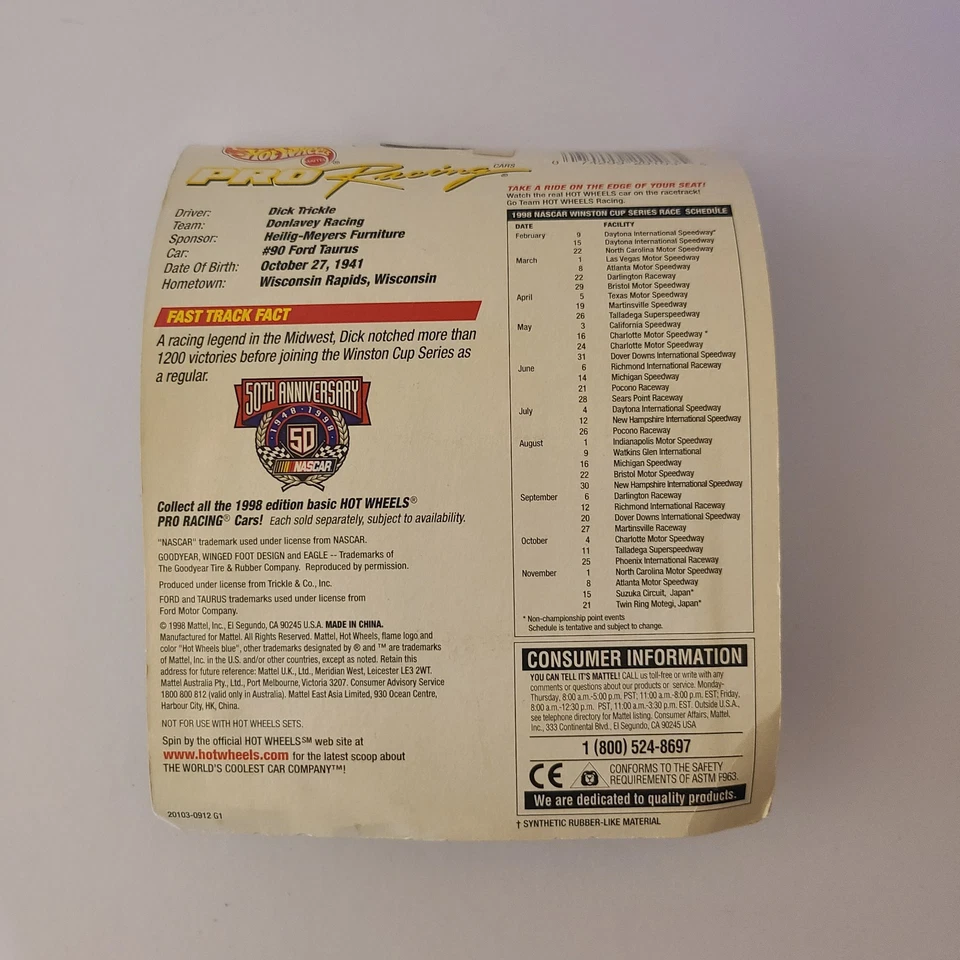 Hot Wheels Pro Racing 1998 primera edición #90 Dick Trickle Heilig-Myers 1:64 Foto 2 de 2