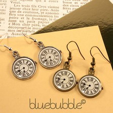 TICK TOCK VINTAGE CLOCK WATCH FACE EARRINGS ALICE IN WONDERLAND CUTE 50s RETRO