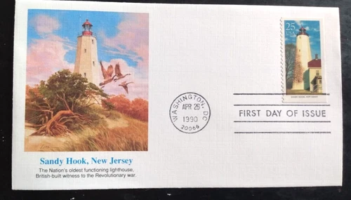 LIGHTHOUSE SANDY HOOK NEW JERSEY FLEETWOOD CACHET CACHET FDC 1990 UNADDR