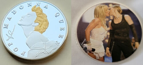 Madonna Gold Silver Coin Music Signed Like a Virgin Britney Lesbian Kiss LGBTQ+ - Zdjęcie 1 z 18