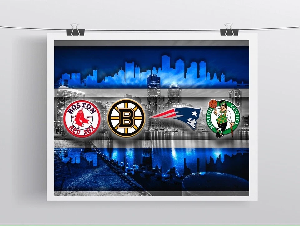 Boston Sports Teams Print Red Sox New England Patriots Celtics 24x36in Free Ship - Image 2 of 4