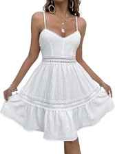 Shein short dress for women with lace inserts and ruffles, size M.