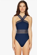 NWOT Kenneth Cole S Stompin' In My Stilettos High Neck Blue Swimsuit 127164