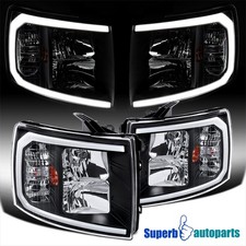 Fits 2007-2013 Chevy Silverado 1500 2500hd 3500hd Led Strip Black Headlights