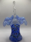 1999 New Century Collection Blue Opalescent Diamond Optic Vase Basket Fenton