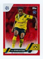 2022-23 Jamie Bynoe-Gittens Topps Jade Red Borussia Dortmund Rookie Card 1/5. rookie card picture