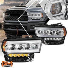 For 19-24 Ram 2500-5500 LED Sequential Projector Headlights w/Start Up Sequence