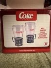 Set of 2 Vintage Retro Coca Cola Coke Soda Fountain Glasses & Metal Holders