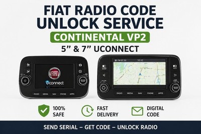   Fiat Radio Code Unlock Continental VP2 Uconnect 5in 7in 500 500X Tipo
