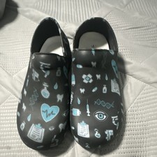 Shoe Sense Medical Print Clogs Slip-On Work Shoes Black Blue Size 7