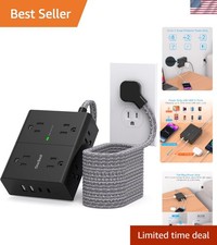 10FT Flat Plug Power Strip - 8 Outlet Surge Protector with USB Charging Stations