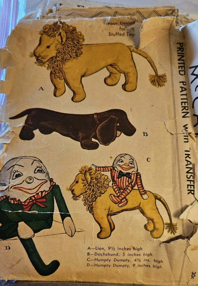 1945 Vtg McCall 1223 Lion Dachshund Humpty Dumpty Pattern Orginial - Image 4 of 4