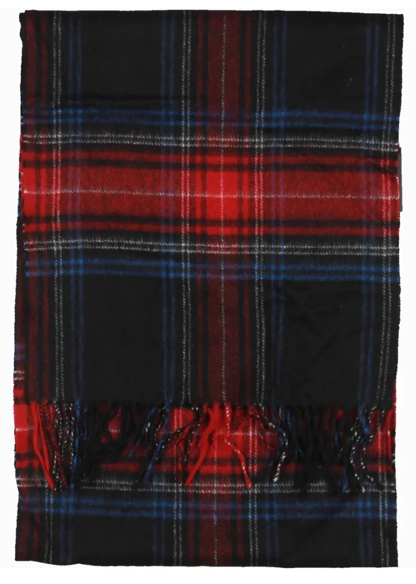 Club Room Mens Blue & Red 100% Cashmere Plaid Scarf Soft Warm Fringe 64 x 12 NWT