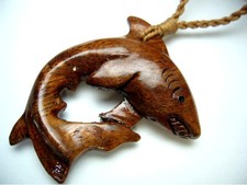 Hawaiian Jewelry Genuine Koa Wood Shark Pendant Choker/Necklace 45057
