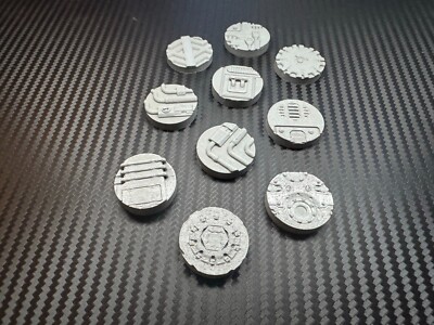 10 x 25 mm Sci Fi Miniatur Basen Industrial Base Toppers 3D gedruckt Tischplatte