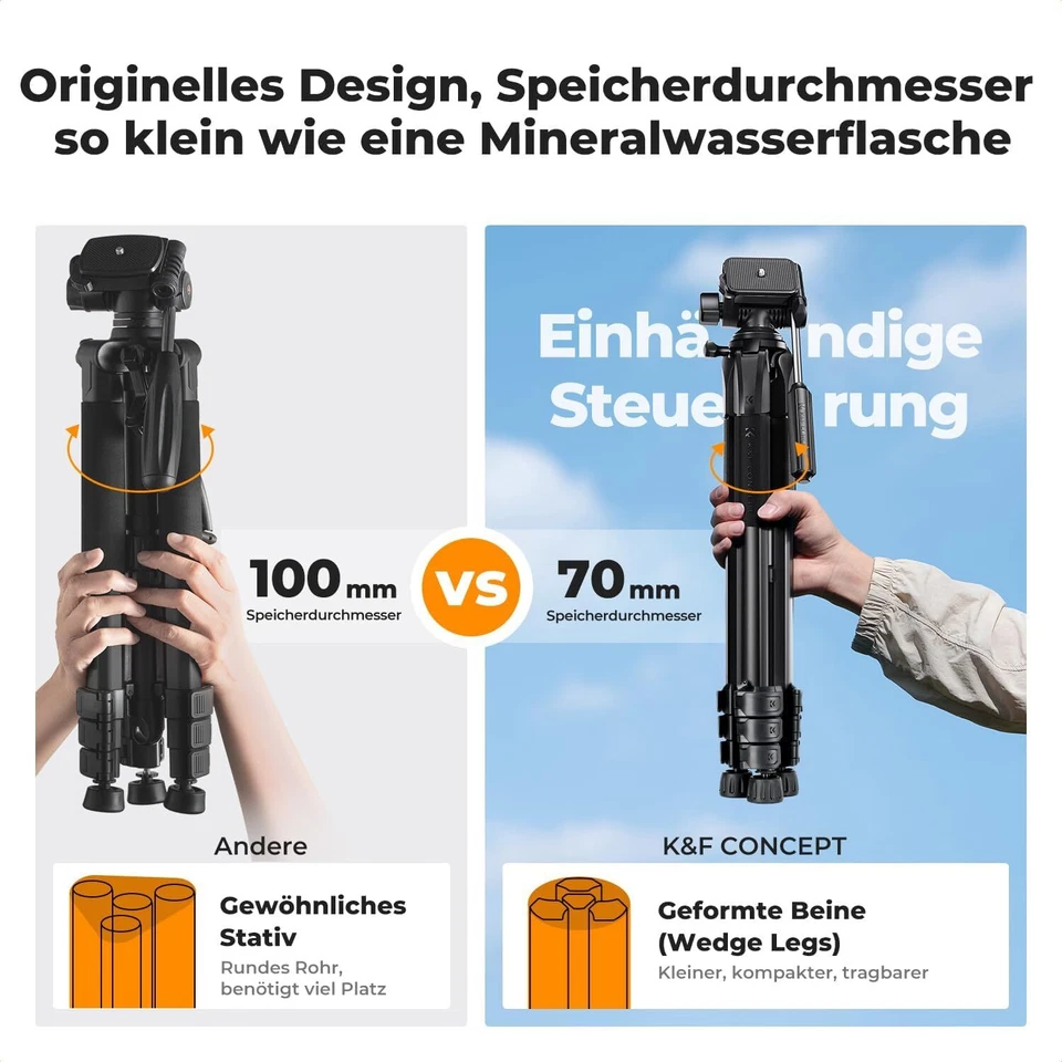 K&F Concept 190cm Kamerastativ Leichtes 2 in 1 Handy Stativ mit Tasche für Phone - Bild 2 von 4