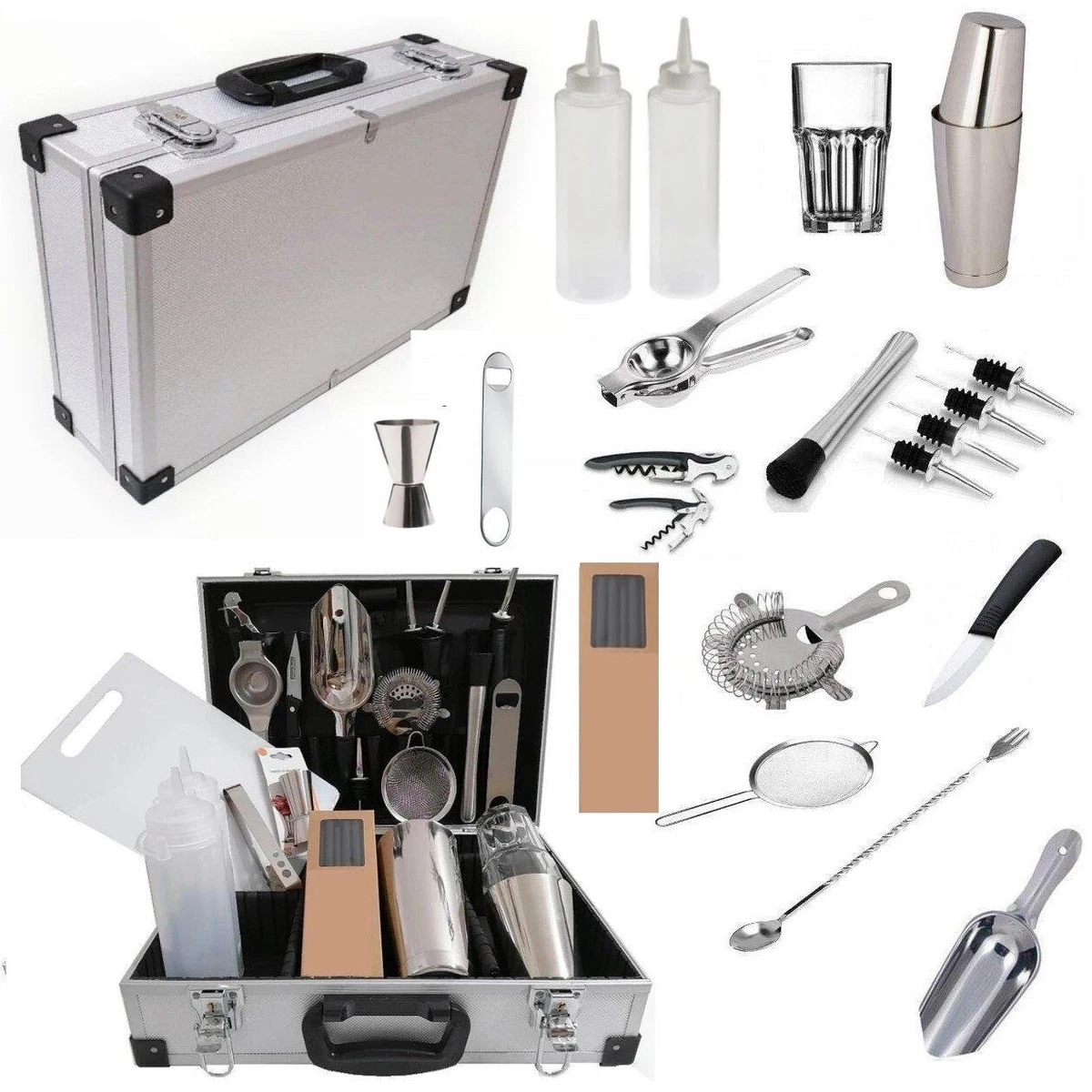 Barman Kit Professionale Set Bar Professionale 23 Pezzi In Acciaio Inox - Shaker, Misurini, Strainer, Per Cocktail Casalinghi Gin Bicchieri