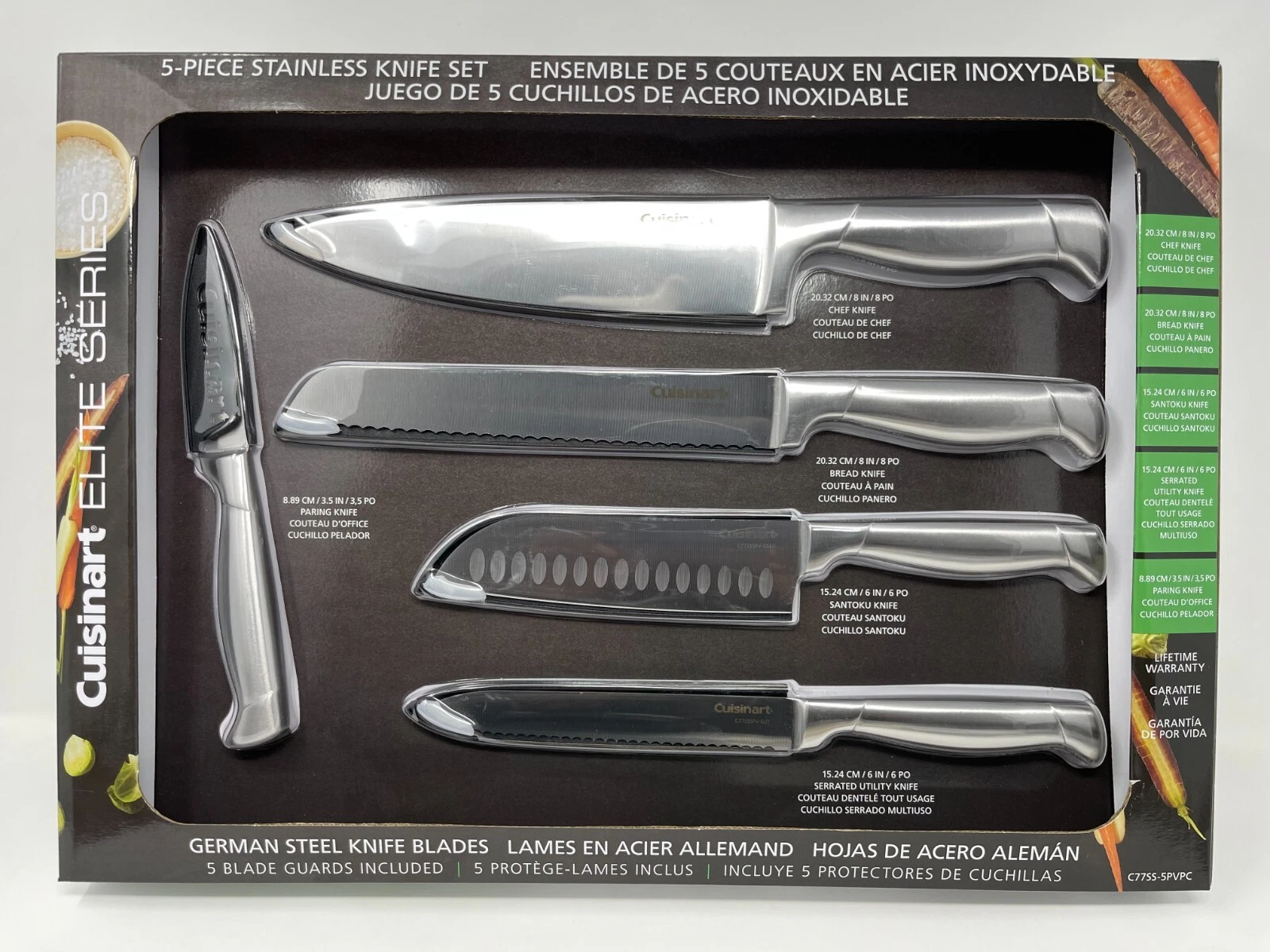 Cuisinart Elite Series German Stainless Steel 5 Piece Knife Set wit Blade Guards