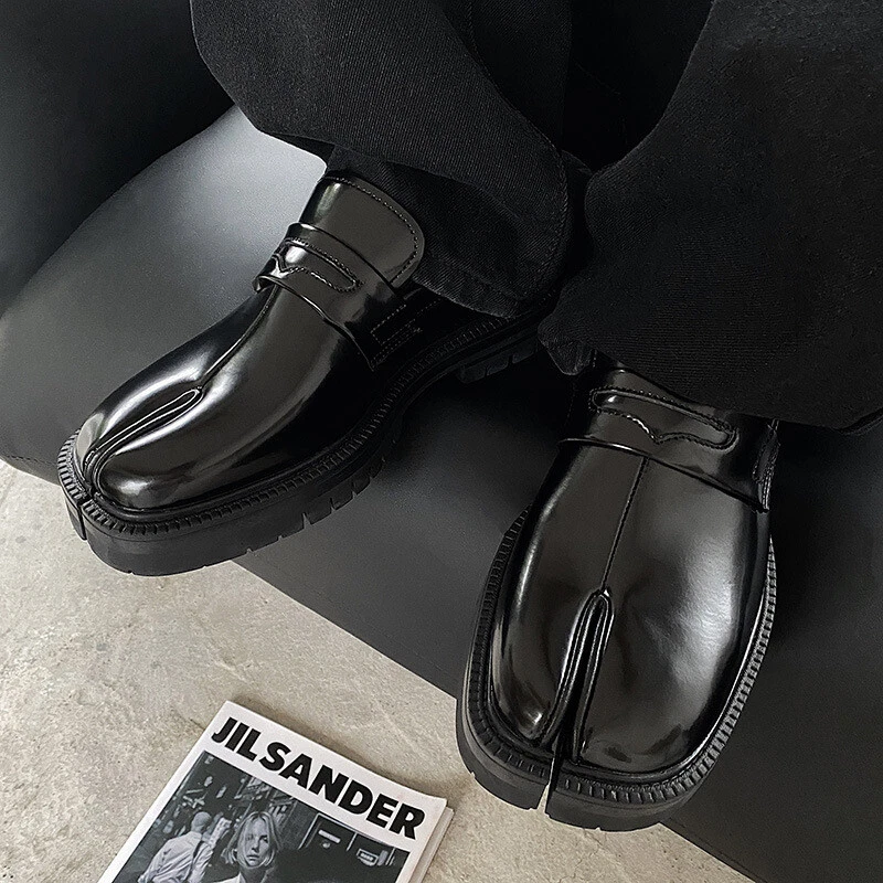 Men's Genuine Leather Split-toe Pedal Loafers Shoes Women Thick Sole Tabi Shoes - Image 4 of 4