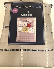 Nautica Kids Full Quilt Set 3pc Gray White Sailboats NEW