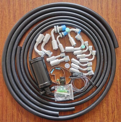134a A/C Air Conditioning Ext Length Hoses Fittings Binary Switch Drier Kit
