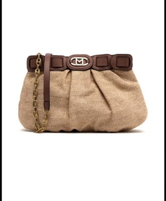Marella Mario Brown Woven Leather Clutch Chain Crossbody Bag