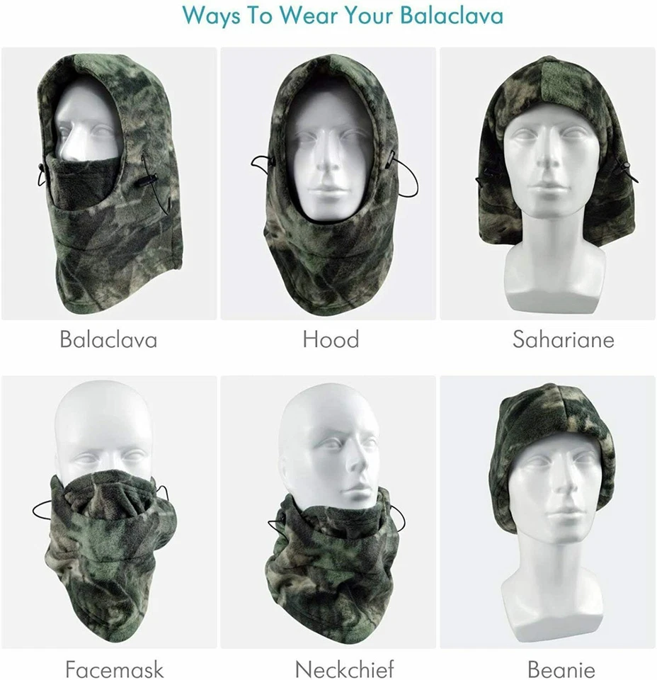 Winter Fleece Balaclava Hood Hat Neck Warmer Full Face Mask Ski Beanie Cap - Image 3 of 4