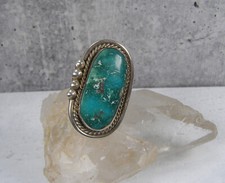 Vintage Sterling Silver Teal Green Turquoise Ring Native American Ball Bead 6.5