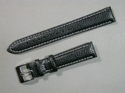 Leder Uhrenarmband Schwarz Camel  18mm weiße Naht polier. Edelstahlschließe 3919