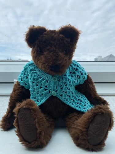 16” Antique Brown Teddy Bear Missing An Eye Crochet Dress Old German Teddy Bear - Picture 1 of 10