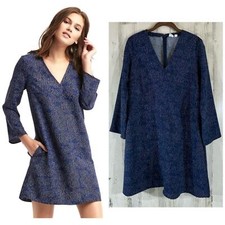 Gap Shift Dress Size Medium Navy Blue Speckled V-Neck Pockets Mini Length