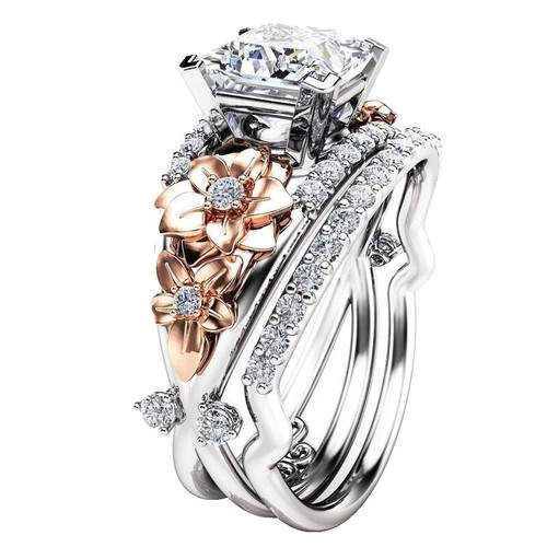 2.50 Ct Princess Solitaire Engagement Ring Half Eternity Band Wedding Ring Set CZ Stainless Steel Antique Style Minimalist Engagement Ring