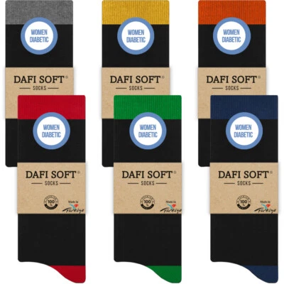 Dafi Soft 6 Pairs Women’s Diabetic Cotton Socks Non Binding Seamless Size S M